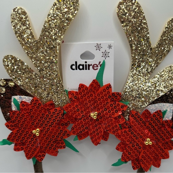 Claire’s Christmas Poinsettia Antlers Headband NWT - Picture 3 of 5